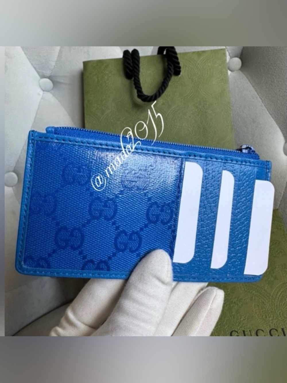 NWT AUTHENTIC GUCCI GG Crystal Card Case Vibrant Blue